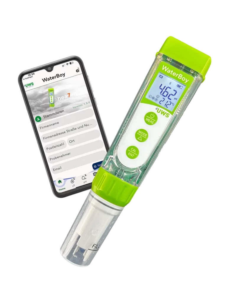 Produktbild des UWS WaterBoy inklusive der dazugehörigen Smartphone App